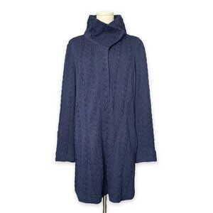 209 Cable Knit Cardigan Women Size XL Blue Braided Lined Long Shawl Coat Sweater